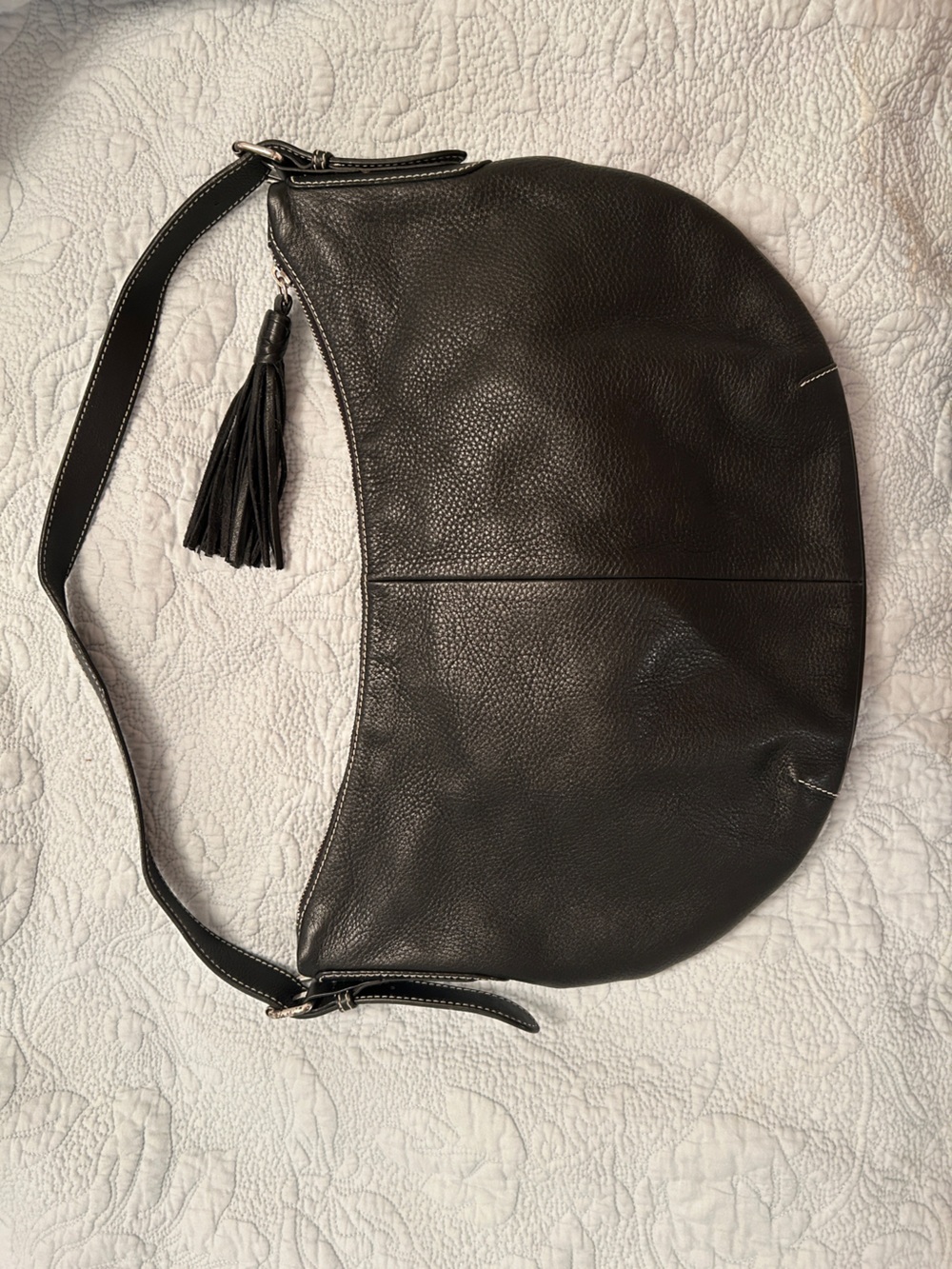 Lauren Ralph Lauren Black Pebbled Leather Hobo with Tassel
